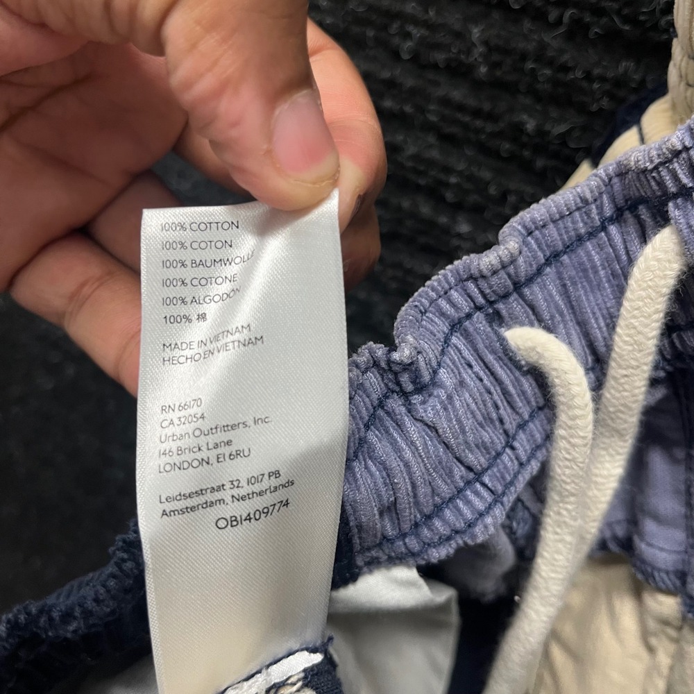 Urban Outfitters Patchwork Corduroy Pants Navy Blue Tan Colorblock Mens Small - Picture 8 of 10